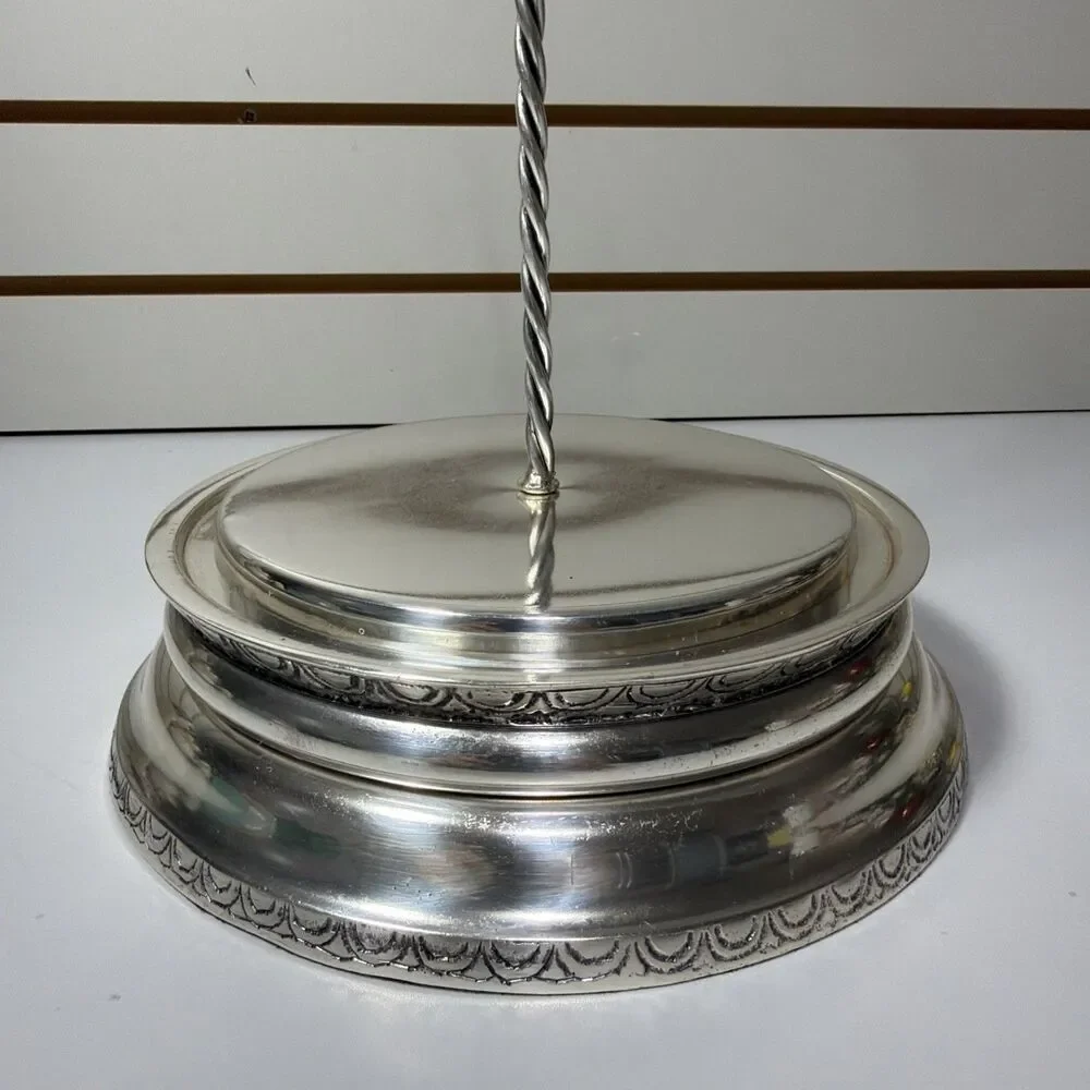Pottery Barn Brushed Silver Jewelry Necklace Stand 14” Tall Engraved Design